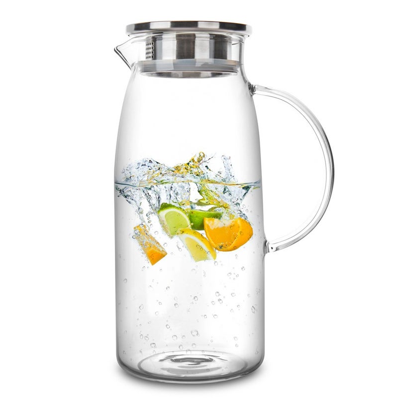 Purefold 60 Ounces Glass Pitcher with Lid, Hot/Cold Water Jug, Juice and Iced Tea Beverage Carafe - Image 1